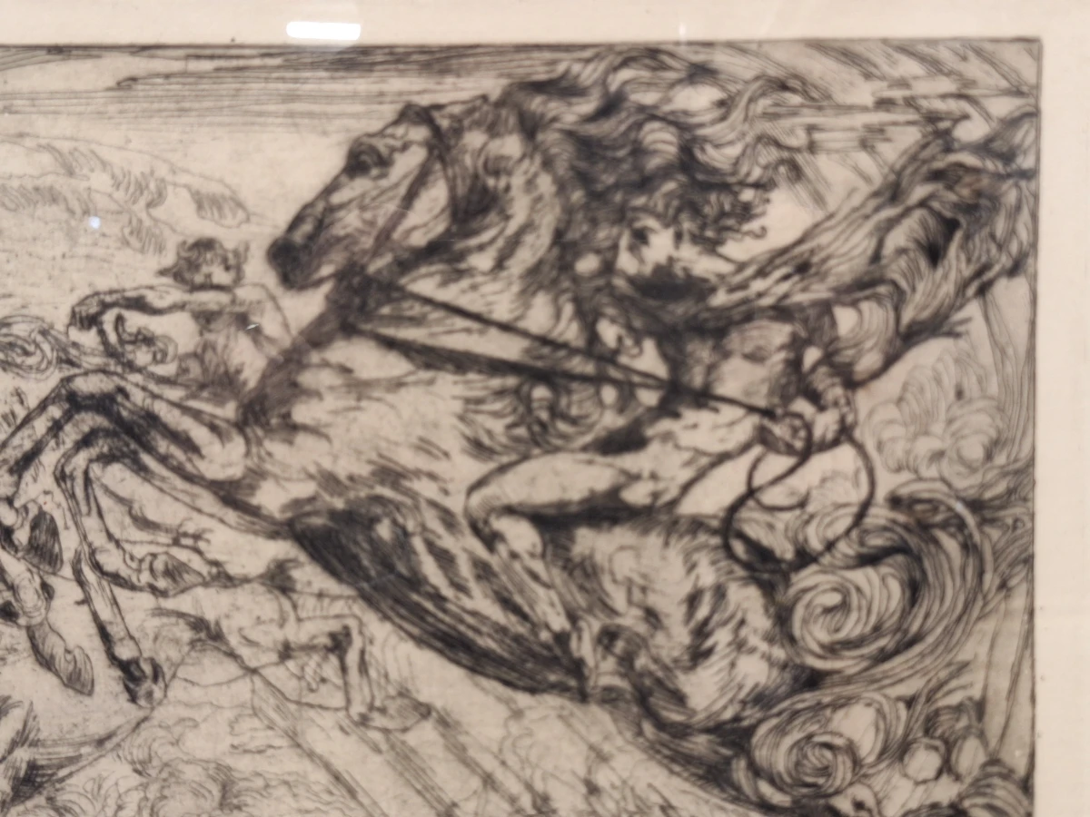 Antieke ets "Steigerende Paarden" - Henri Quittelier (1884–1980) - ingelijst - foto 3