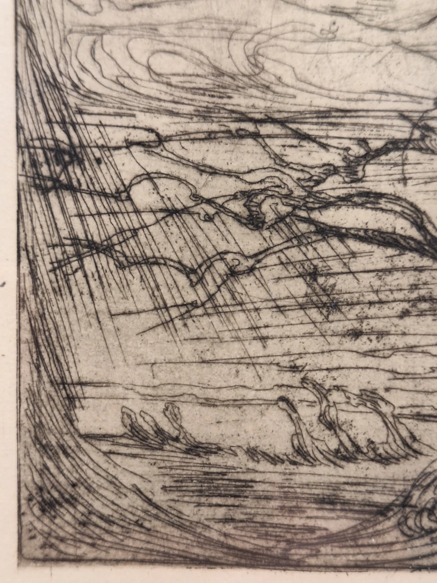 Antieke ets "Steigerende Paarden" - Henri Quittelier (1884–1980) - ingelijst - foto 7