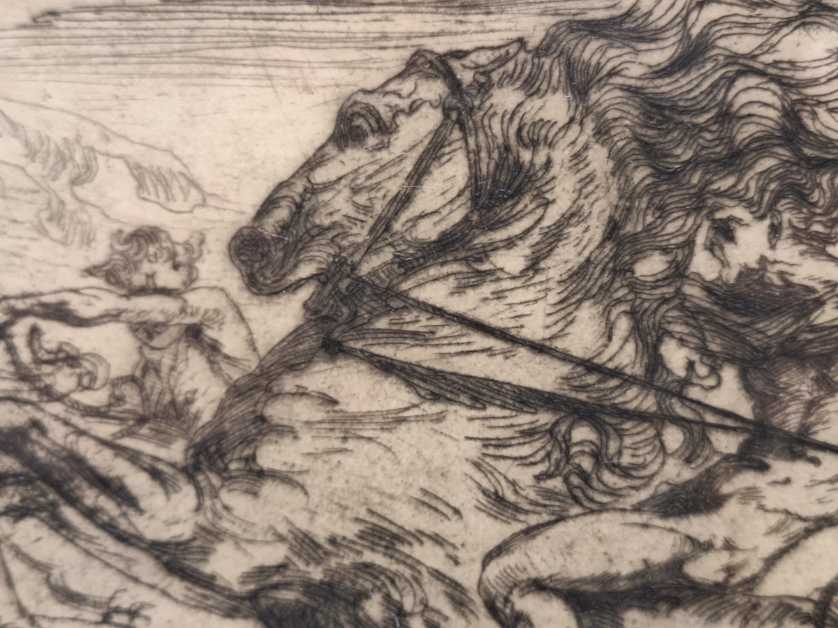 Antieke ets "Steigerende Paarden" - Henri Quittelier (1884–1980) - ingelijst - foto 4