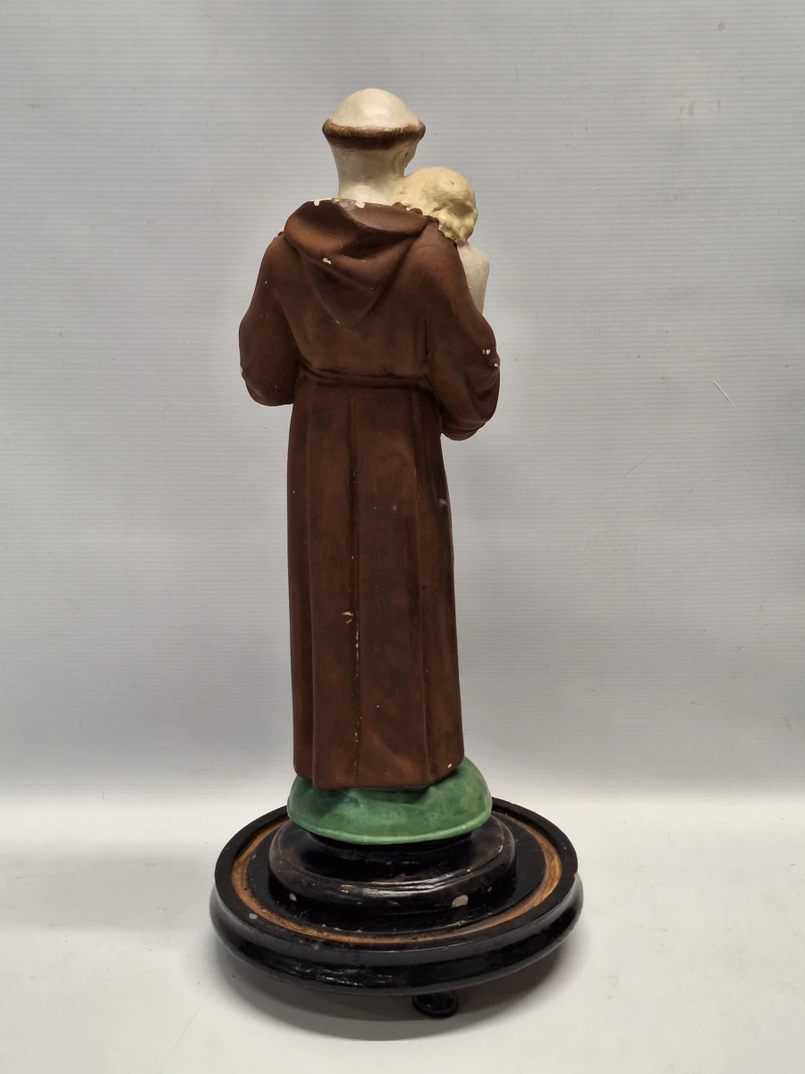 Religieus beeld van Sint-Antonius van Padua met kindje Jezus onder glazen stolp - foto 11