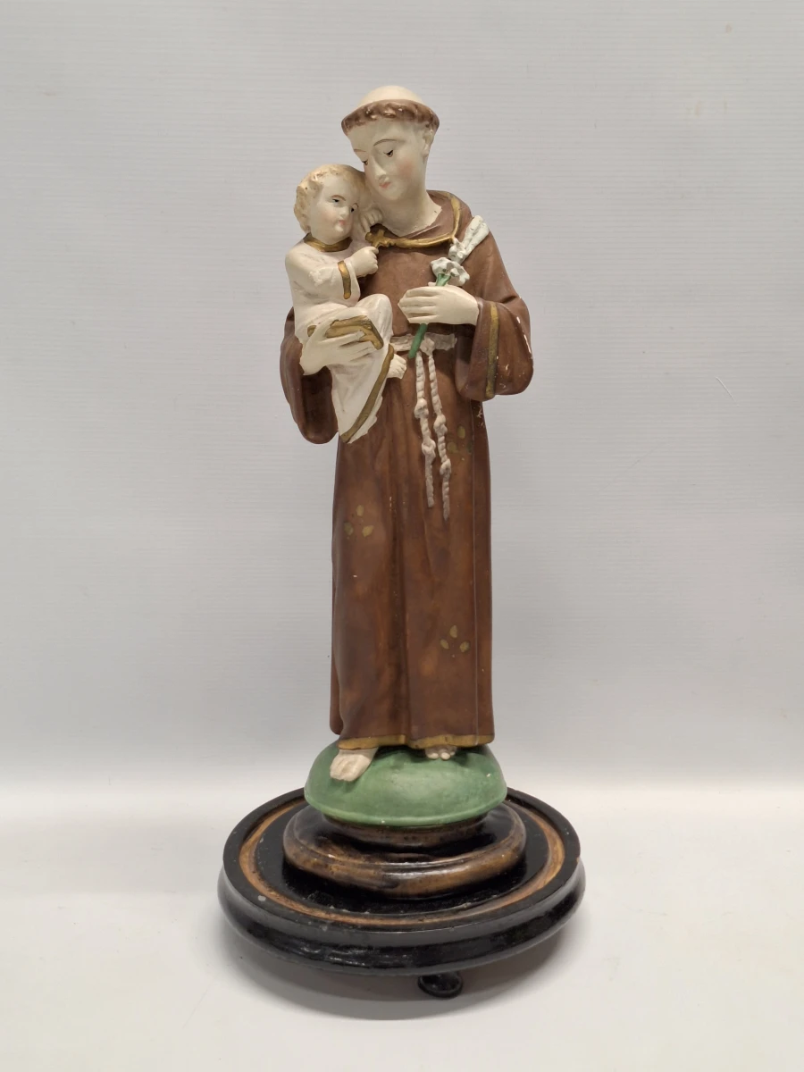 Religieus beeld van Sint-Antonius van Padua met kindje Jezus onder glazen stolp - foto 3