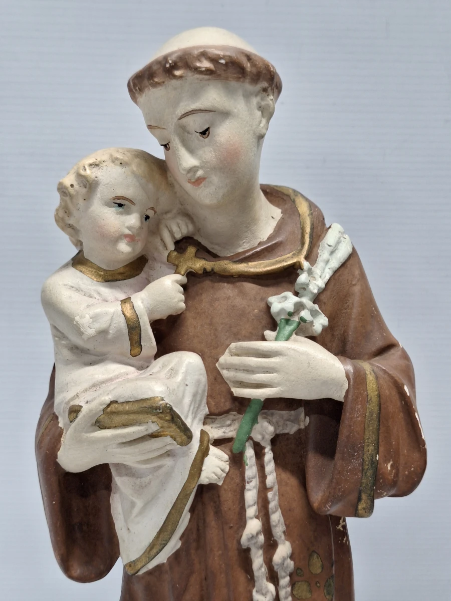 Religieus beeld van Sint-Antonius van Padua met kindje Jezus onder glazen stolp - foto 7