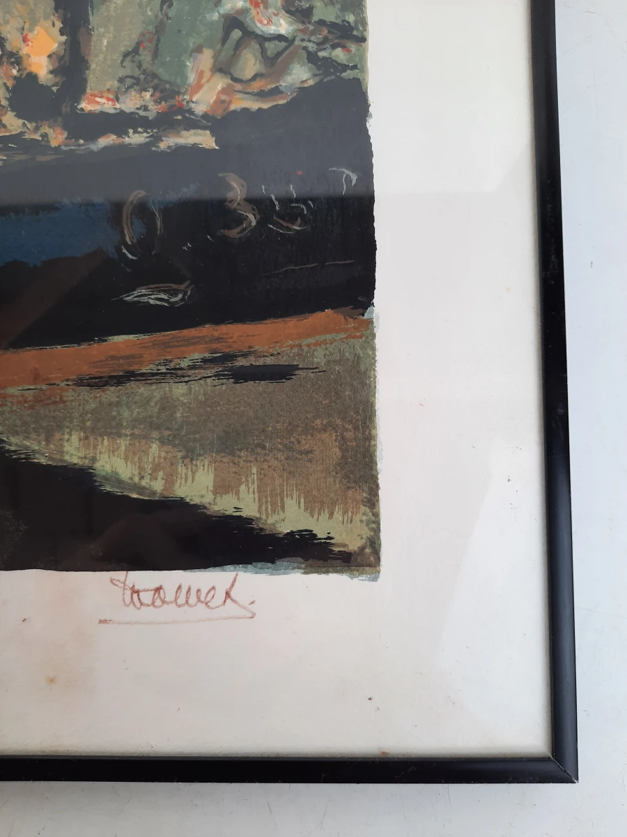 Vintage Gekleurde Lithografie Boten in de Haven – Gesigneerd & Genummerd (120/170)