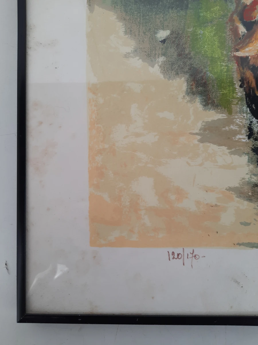 Vintage Gekleurde Lithografie Boten in de Haven – Gesigneerd & Genummerd (120/170)