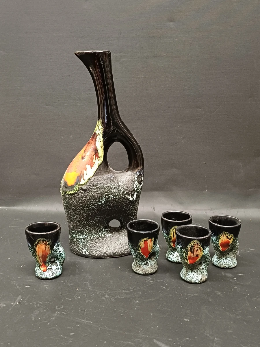 Vintage design likeurset in iconische ‘Fat Lava’ stijl – kavel bij De Kringwinkel, Ninove