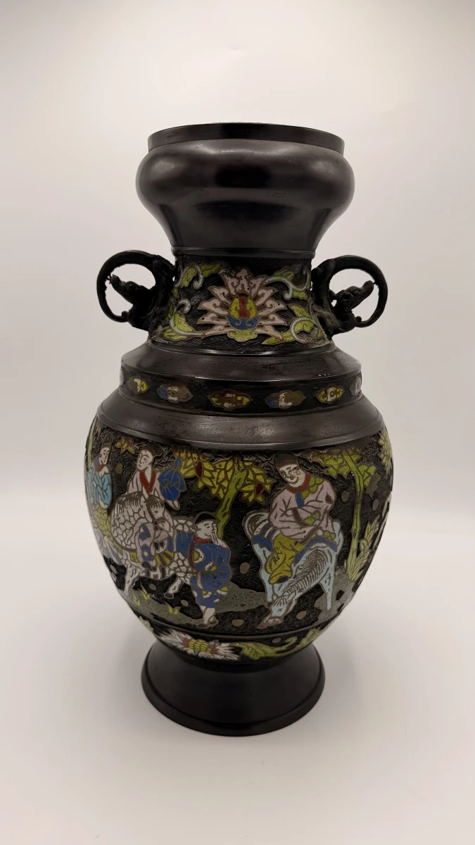 Antieke Japanse Bronzen Champlevé vaas - foto 2