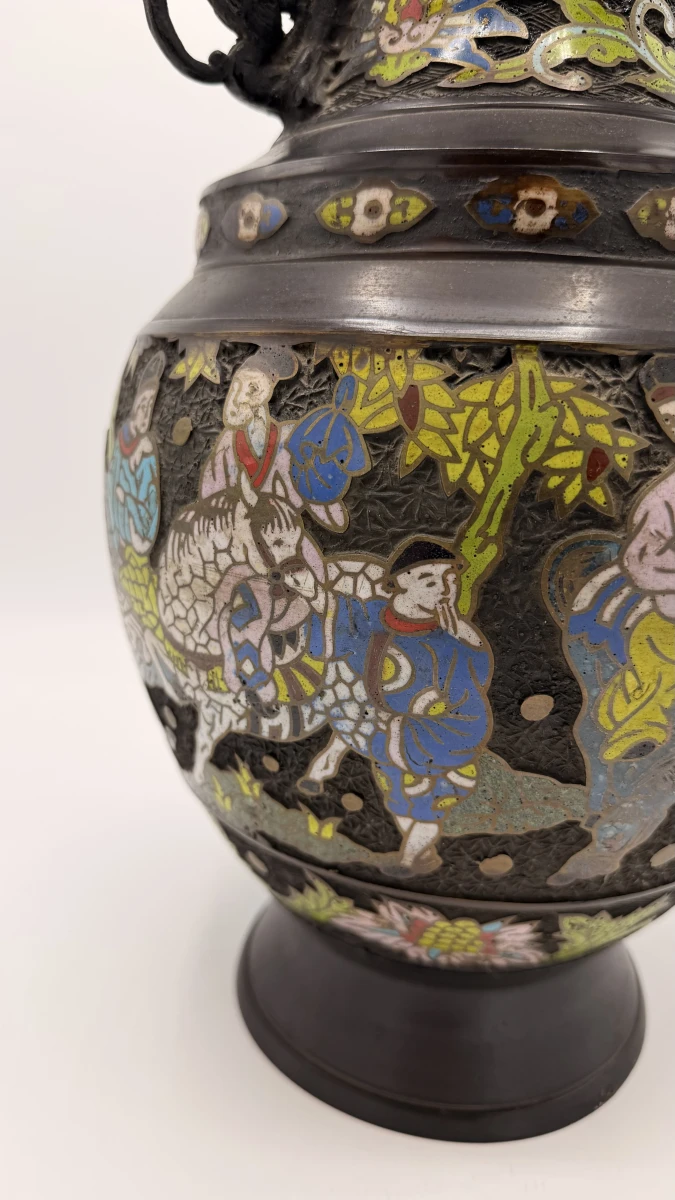 Antieke Japanse Bronzen Champlevé vaas - foto 9