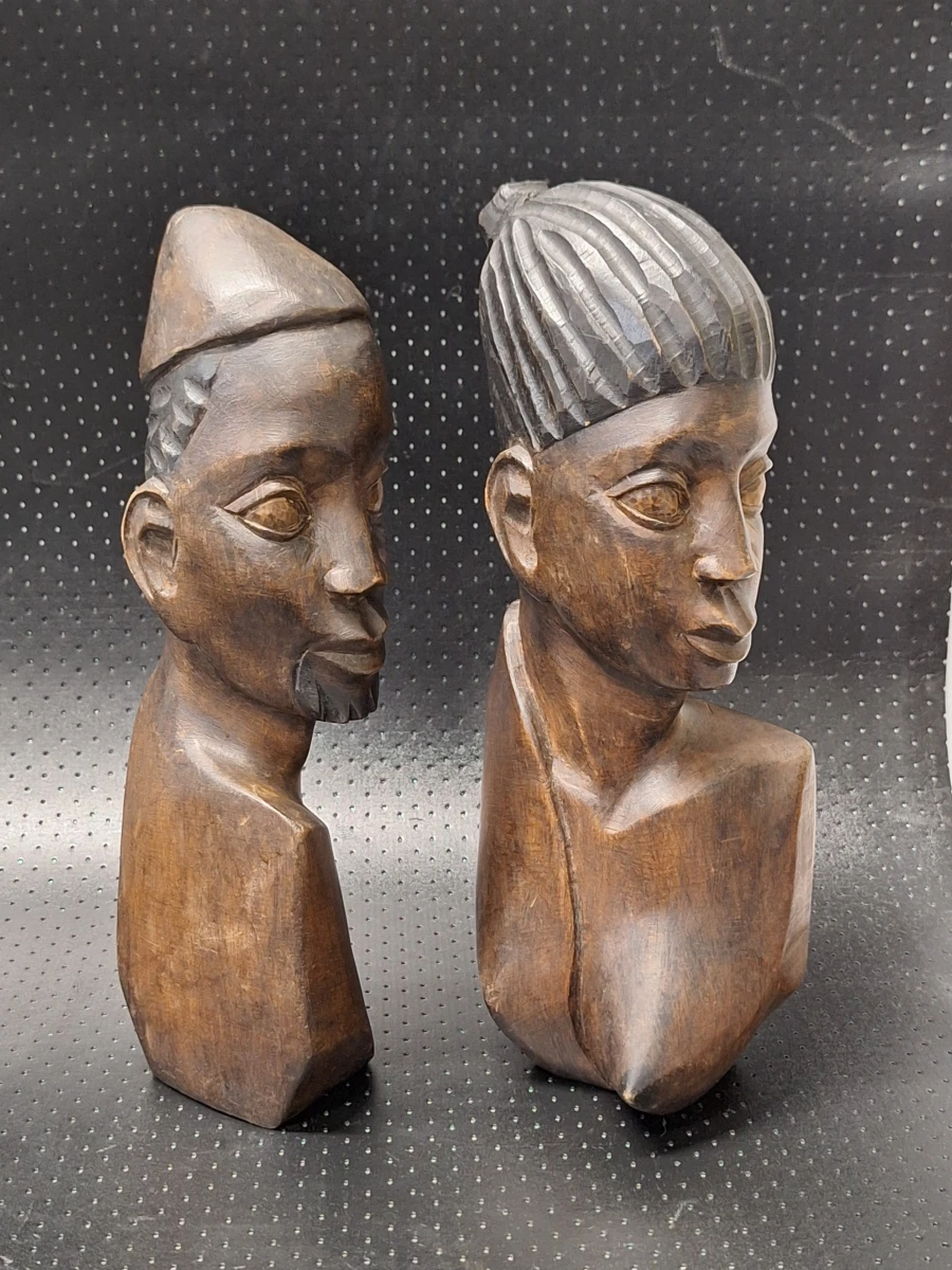 Set van twee vintage Oost-Afrikaanse houten bustes van een koppel - foto 3