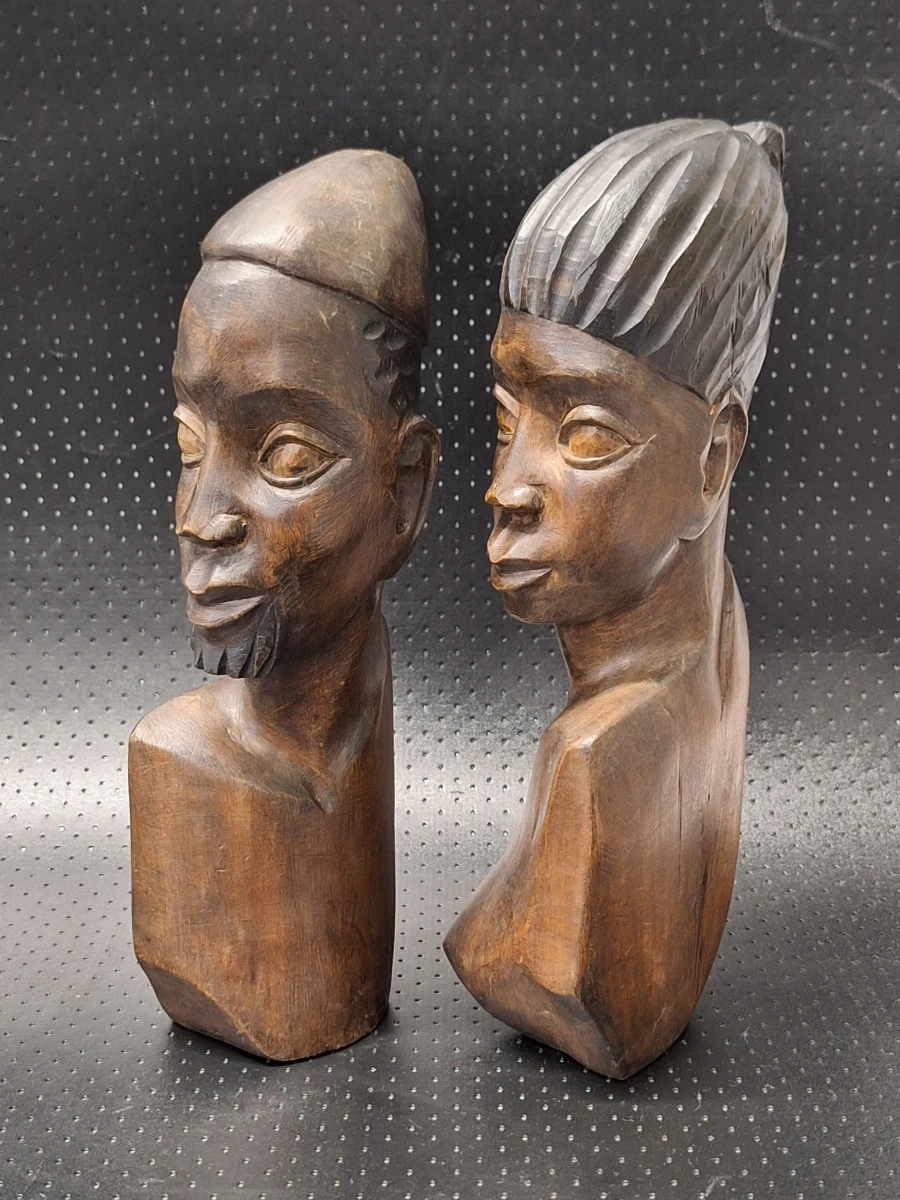 Set van twee vintage Oost-Afrikaanse houten bustes van een koppel - foto 2