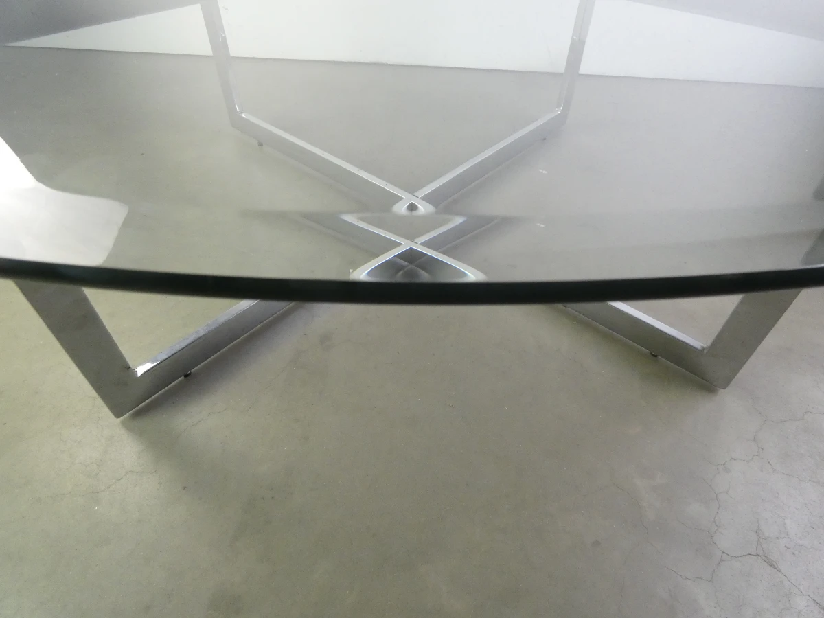 Salontafel van verchroomd metaal en glas in jaren 70-stijl - foto 7