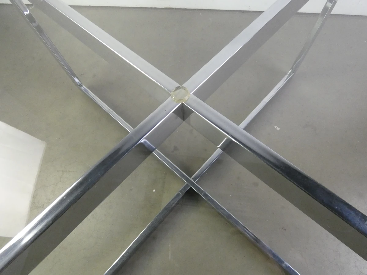 Salontafel van verchroomd metaal en glas in jaren 70-stijl - foto 4