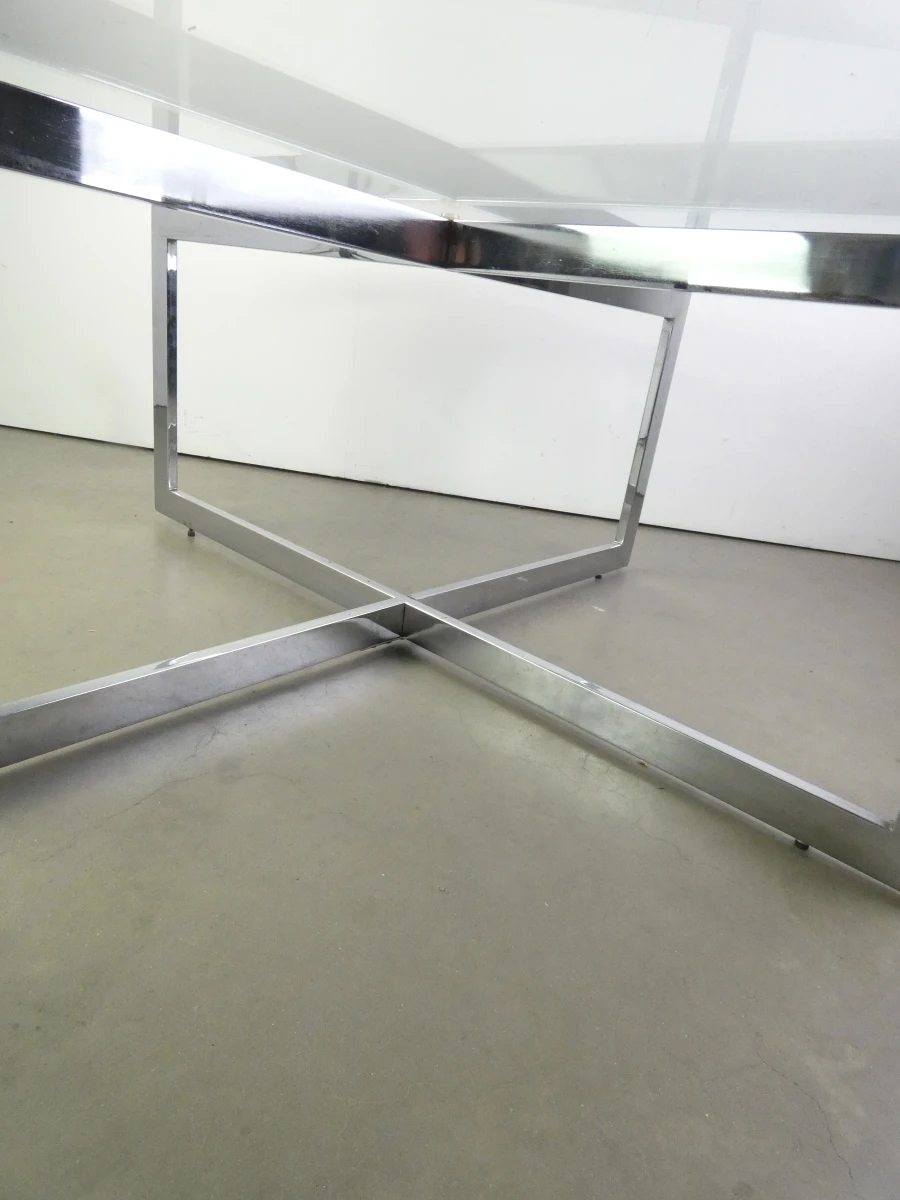 Salontafel van verchroomd metaal en glas in jaren 70-stijl - foto 2