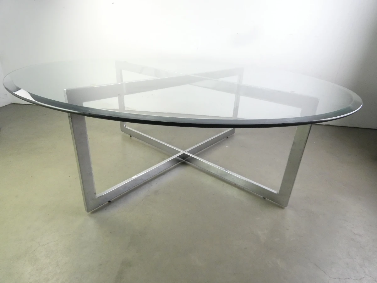 Salontafel van verchroomd metaal en glas in jaren 70-stijl - foto 10