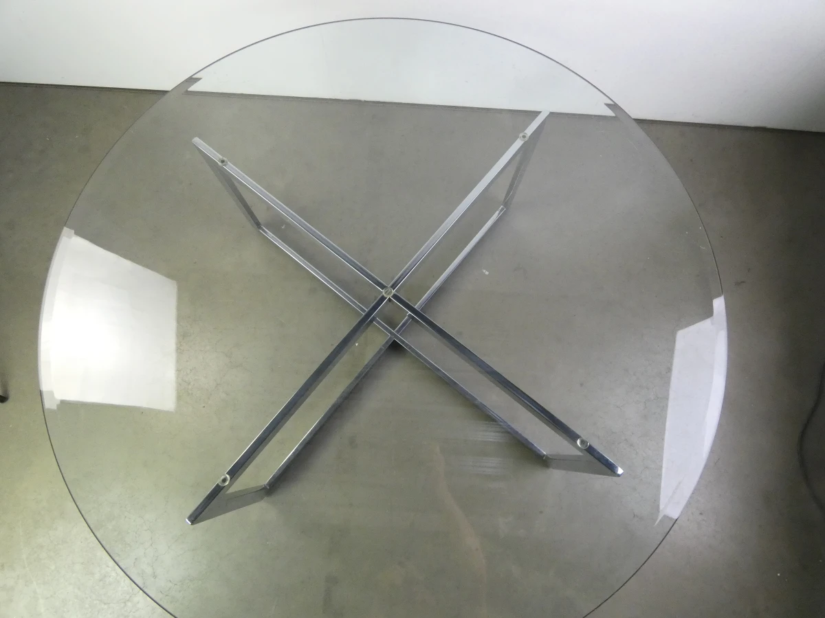 Salontafel van verchroomd metaal en glas in jaren 70-stijl - foto 3