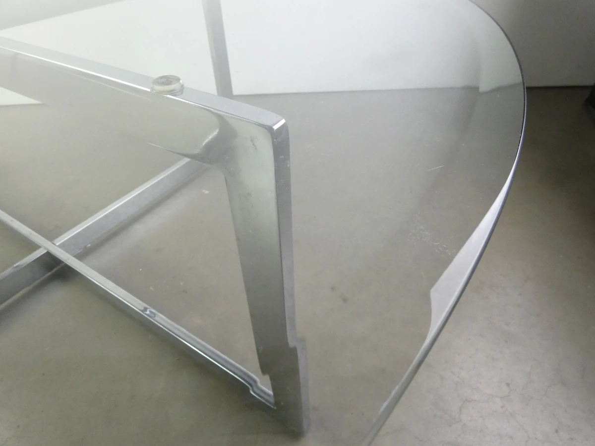 Salontafel van verchroomd metaal en glas in jaren 70-stijl - foto 8