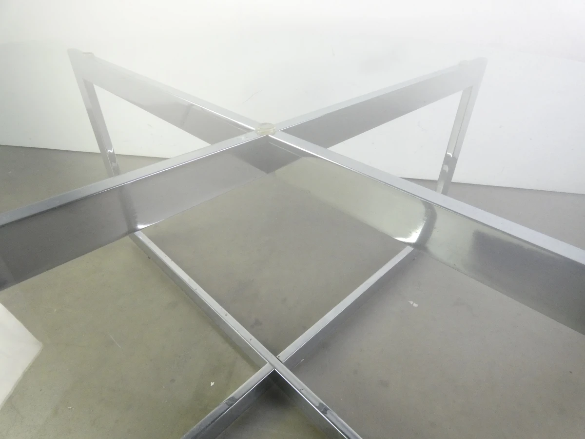 Salontafel van verchroomd metaal en glas in jaren 70-stijl - foto 6