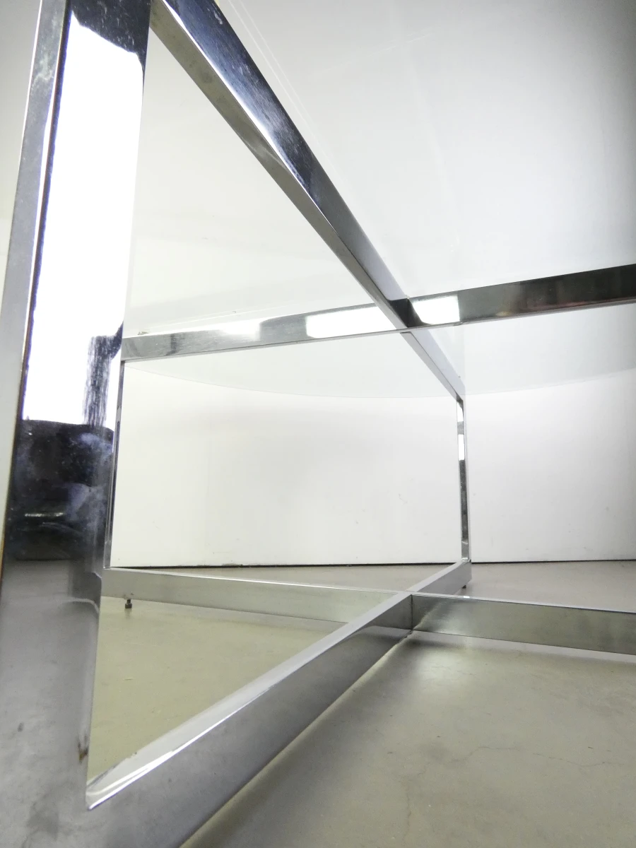 Salontafel van verchroomd metaal en glas in jaren 70-stijl - foto 14