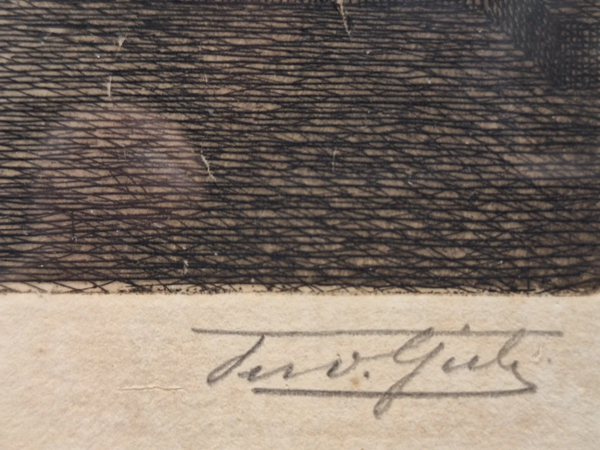 Jos Van Giel (1892–1972) - originele ets "Tewkesbury Abbey - Nave" (gelimiteerde oplage 40/50) - foto 9