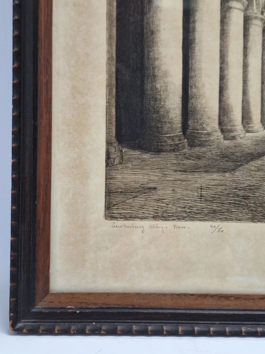 Jos Van Giel (1892–1972) - originele ets "Tewkesbury Abbey - Nave" (gelimiteerde oplage 40/50) - foto 12