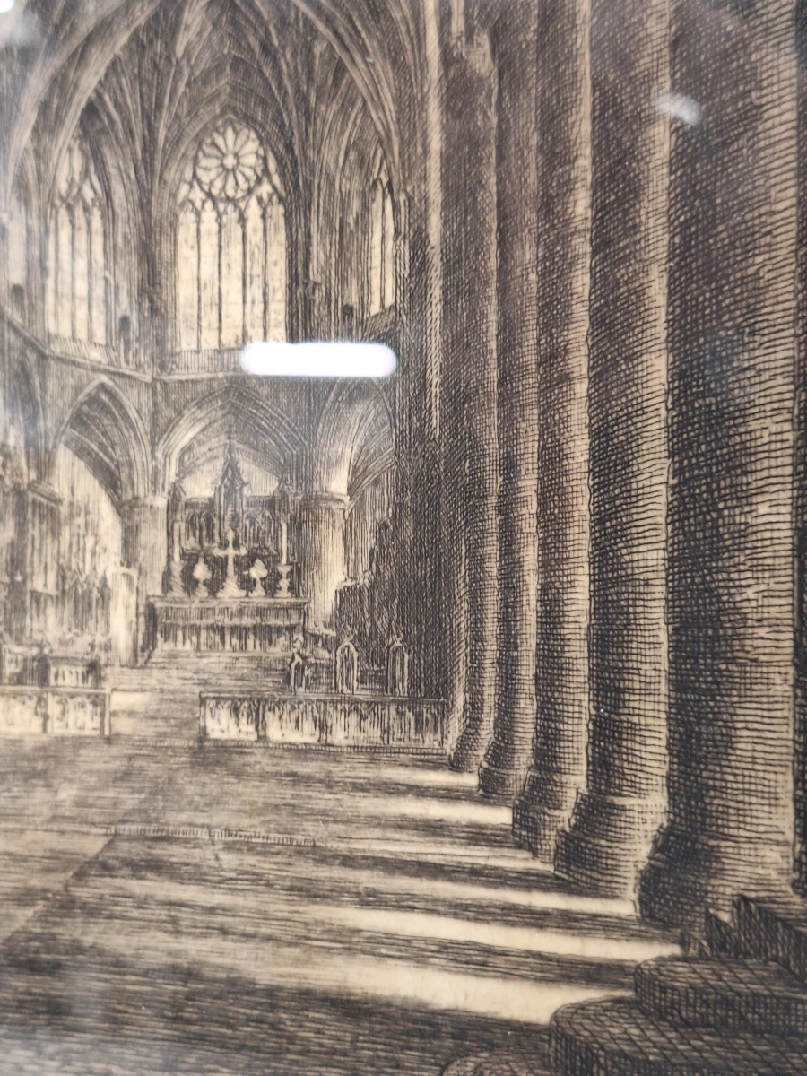 Jos Van Giel (1892–1972) - originele ets "Tewkesbury Abbey - Nave" (gelimiteerde oplage 40/50) - foto 7