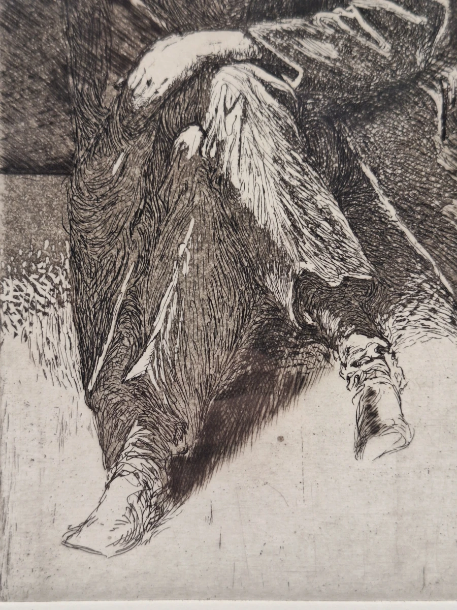 Originele ets en aquatint "De Denker / Piekerende Man" door R. Coorevits - zeldzame eigen handdruk (6/10) - foto 4