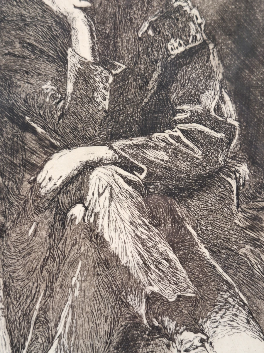 Originele ets en aquatint "De Denker / Piekerende Man" door R. Coorevits - zeldzame eigen handdruk (6/10) - foto 5