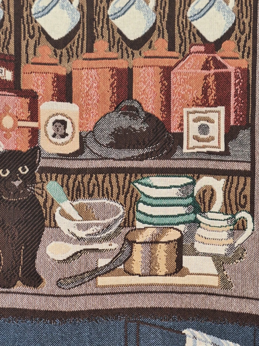 Vintage tapijt / wandkleed met katten in een keuken - Goodwin Weavers (Made in U.S.A.) - foto 9