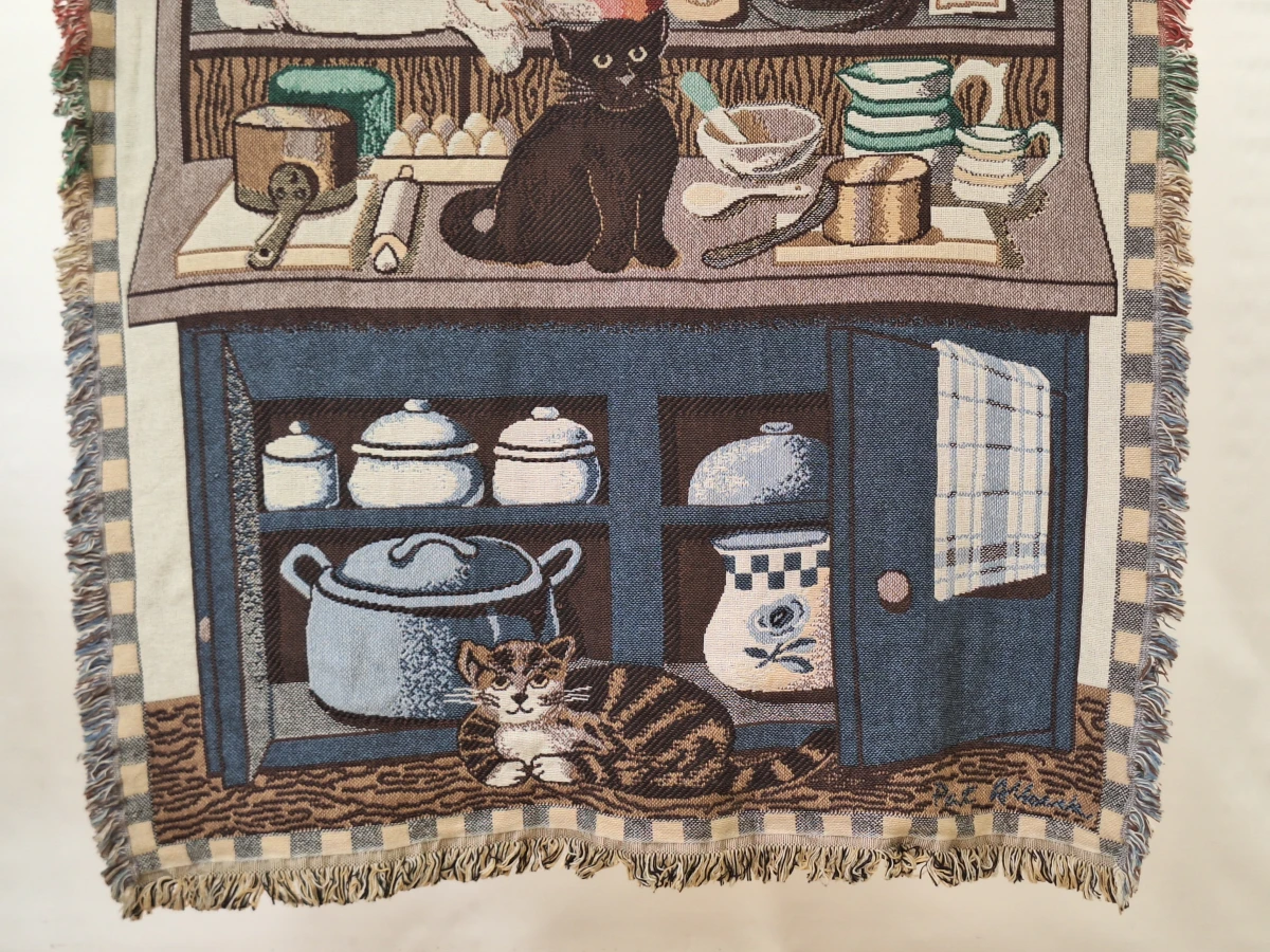 Vintage tapijt / wandkleed met katten in een keuken - Goodwin Weavers (Made in U.S.A.) - foto 7