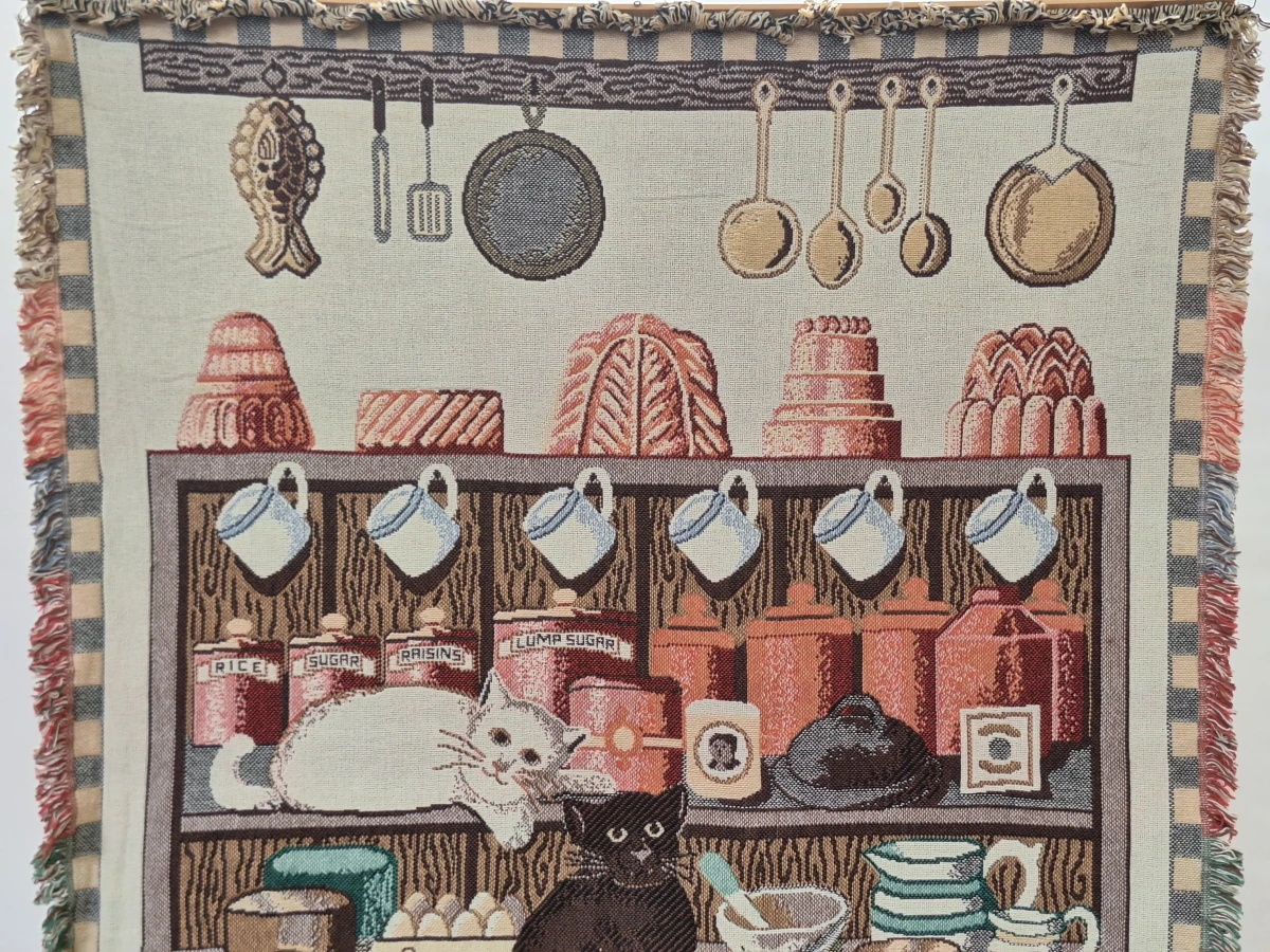 Vintage tapijt / wandkleed met katten in een keuken - Goodwin Weavers (Made in U.S.A.) - foto 6