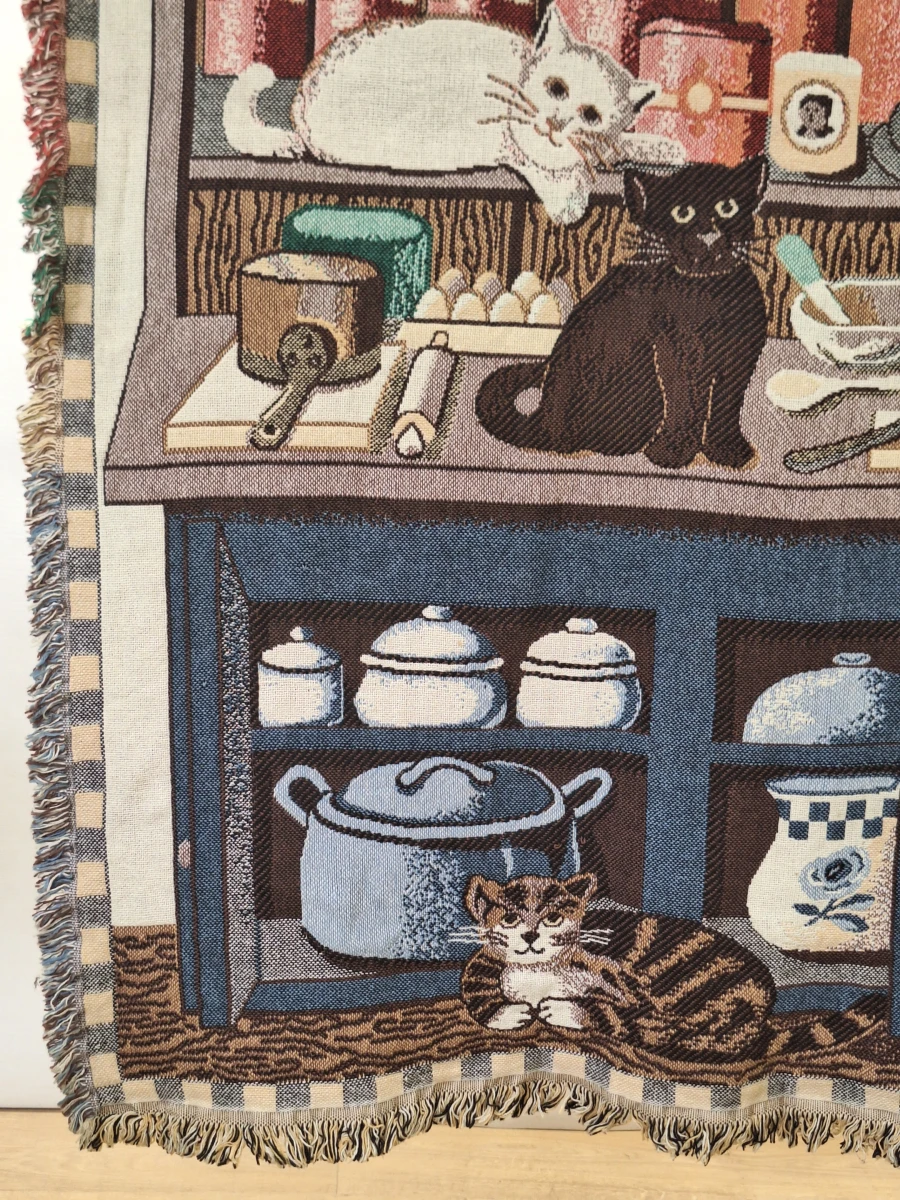 Vintage tapijt / wandkleed met katten in een keuken - Goodwin Weavers (Made in U.S.A.) - foto 3