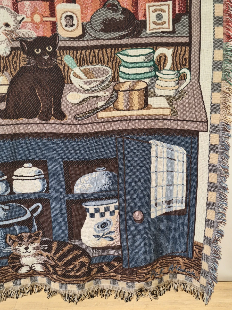 Vintage tapijt / wandkleed met katten in een keuken - Goodwin Weavers (Made in U.S.A.) - foto 4