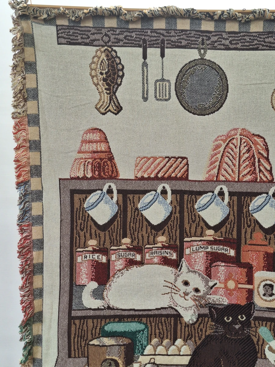 Vintage tapijt / wandkleed met katten in een keuken - Goodwin Weavers (Made in U.S.A.) - foto 2