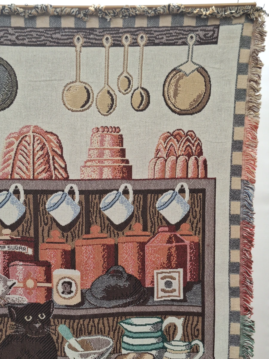 Vintage tapijt / wandkleed met katten in een keuken - Goodwin Weavers (Made in U.S.A.) - foto 5