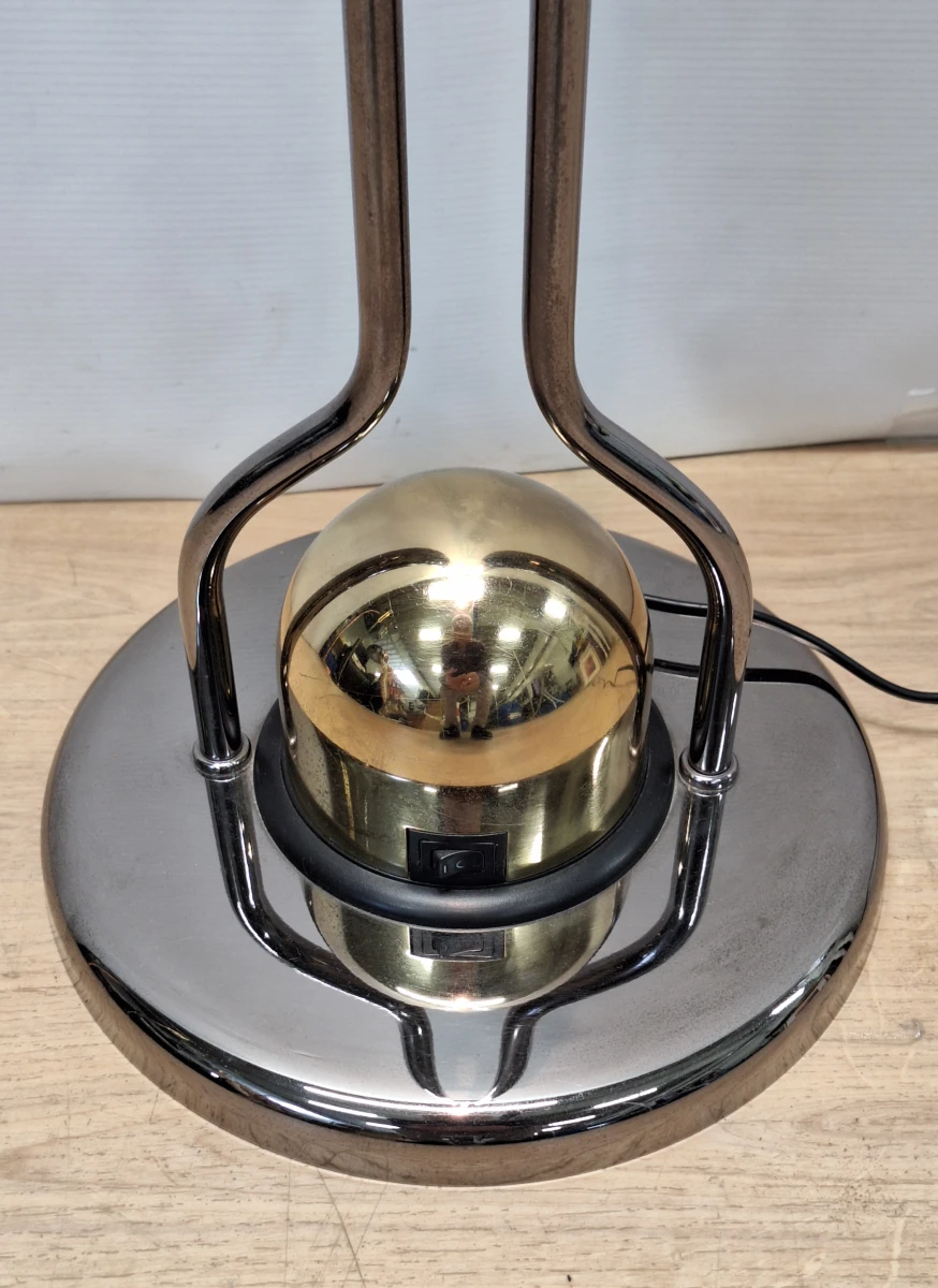 Vintage Massive boogvloerlamp met contragewicht - chroom en messingkleurig metaal, jaren ’80 - foto 8
