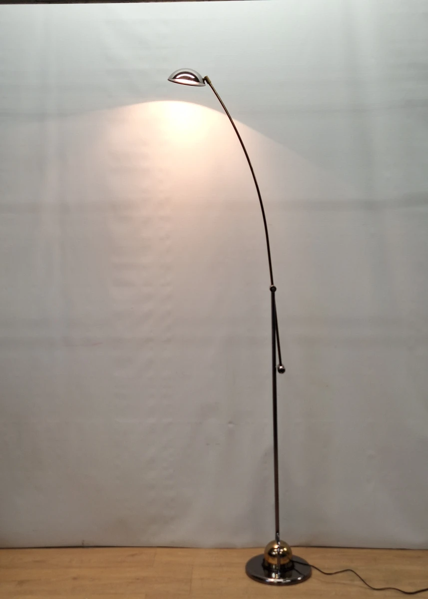 Vintage Massive boogvloerlamp met contragewicht - chroom en messingkleurig metaal, jaren ’80 - foto 3