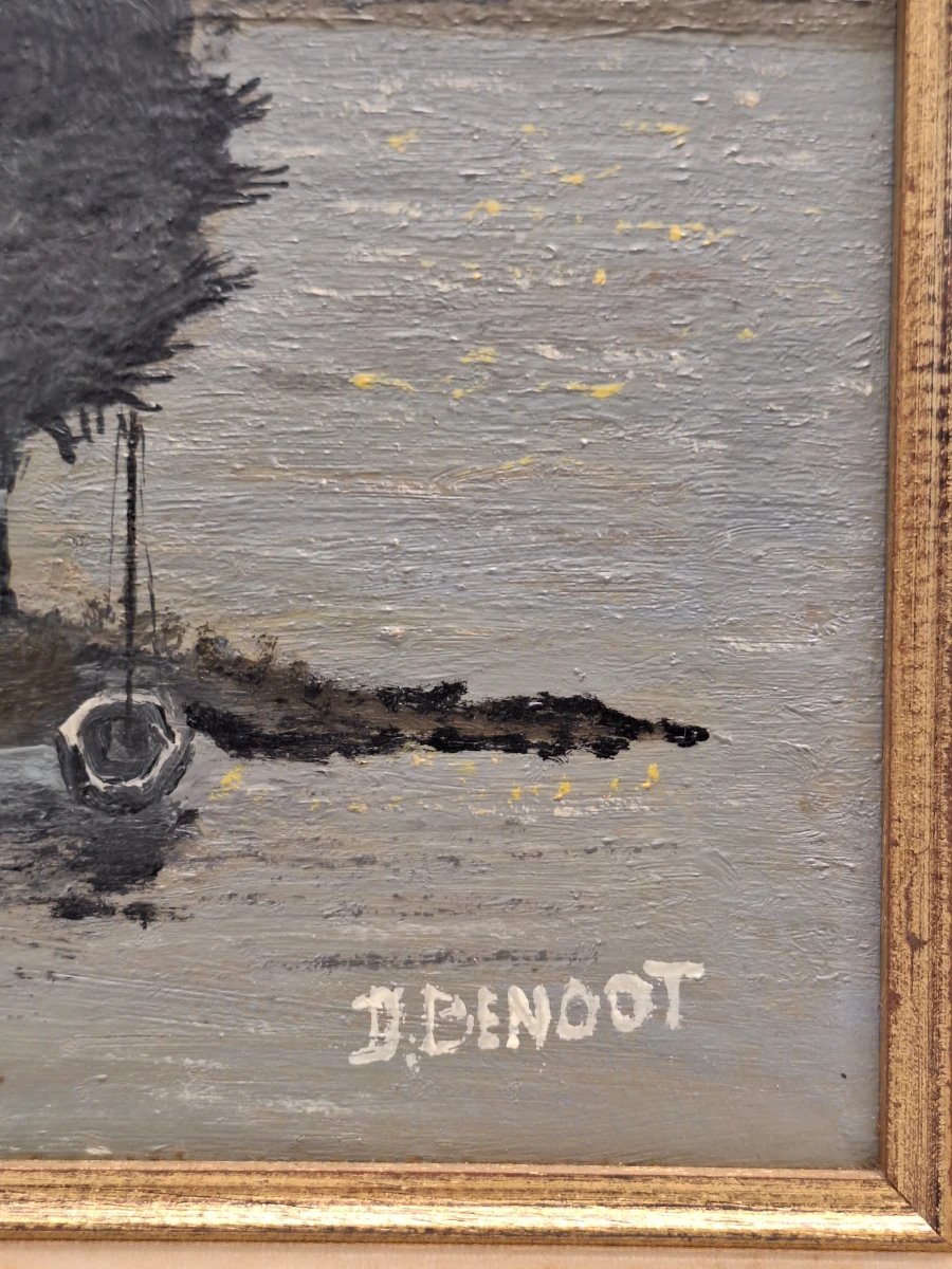 Schilderij - Rivierlandschap bij Zonsondergang / Avondstond - D. Benoot - foto 8