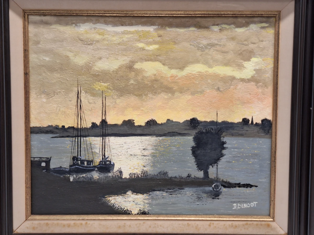 Schilderij - Rivierlandschap bij Zonsondergang / Avondstond - D. Benoot - foto 2