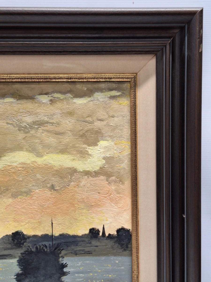 Schilderij - Rivierlandschap bij Zonsondergang / Avondstond - D. Benoot - foto 10