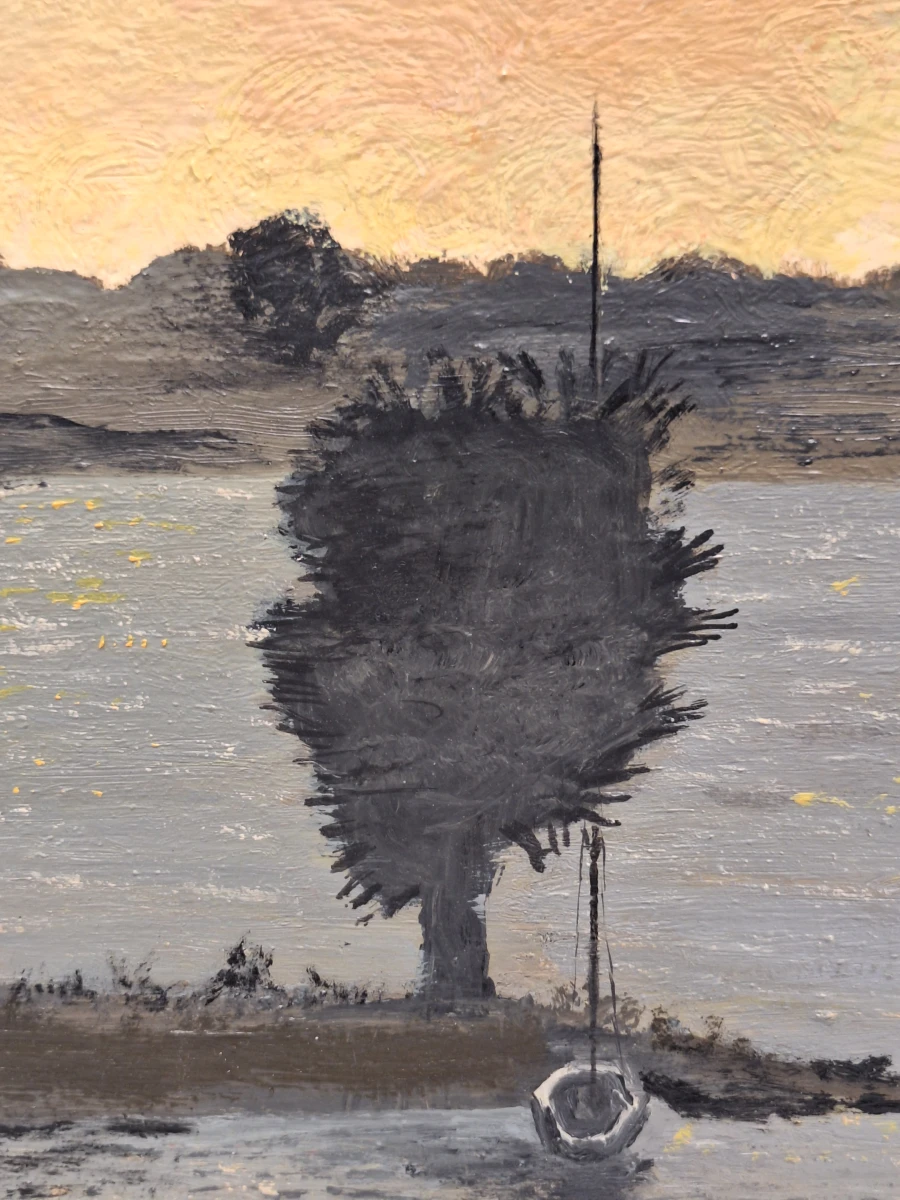 Schilderij - Rivierlandschap bij Zonsondergang / Avondstond - D. Benoot - foto 7