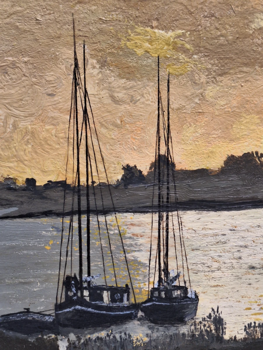 Schilderij - Rivierlandschap bij Zonsondergang / Avondstond - D. Benoot - foto 6