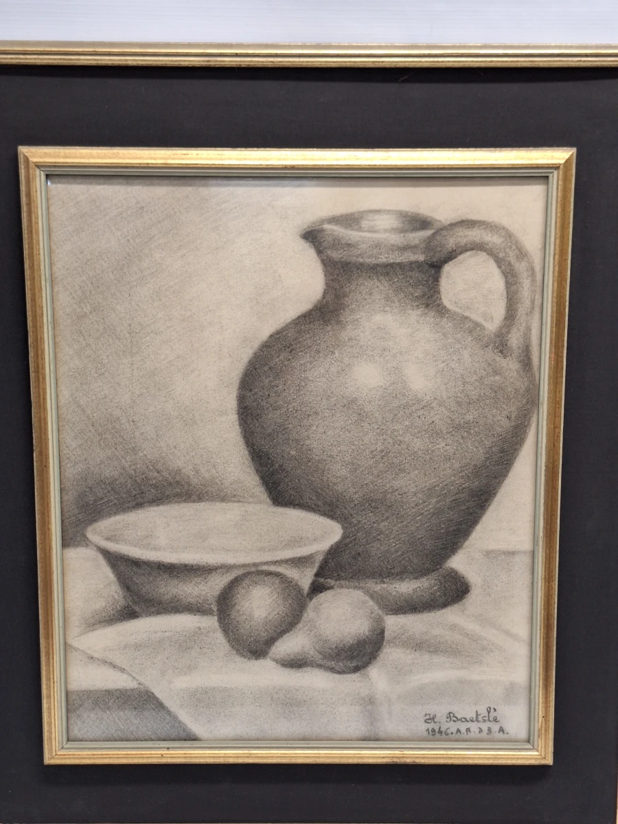 Originele houtskooltekening stilleven - H. Baetslé - 1946 - foto 2