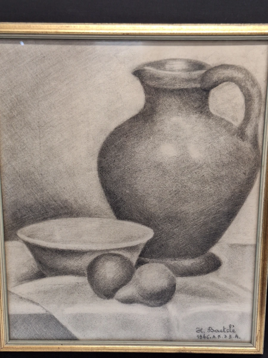 Originele houtskooltekening stilleven - H. Baetslé - 1946 - foto 3