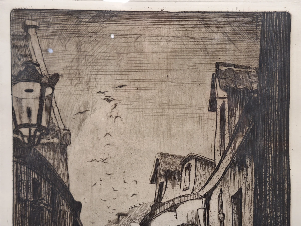 Originele ets 'Rue de la Cigogne' - Henri Quittelier - foto 12