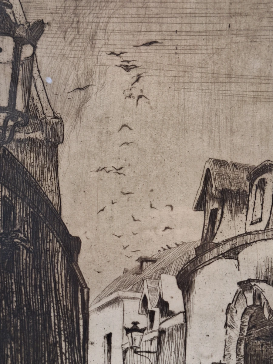 Originele ets 'Rue de la Cigogne' - Henri Quittelier - foto 6