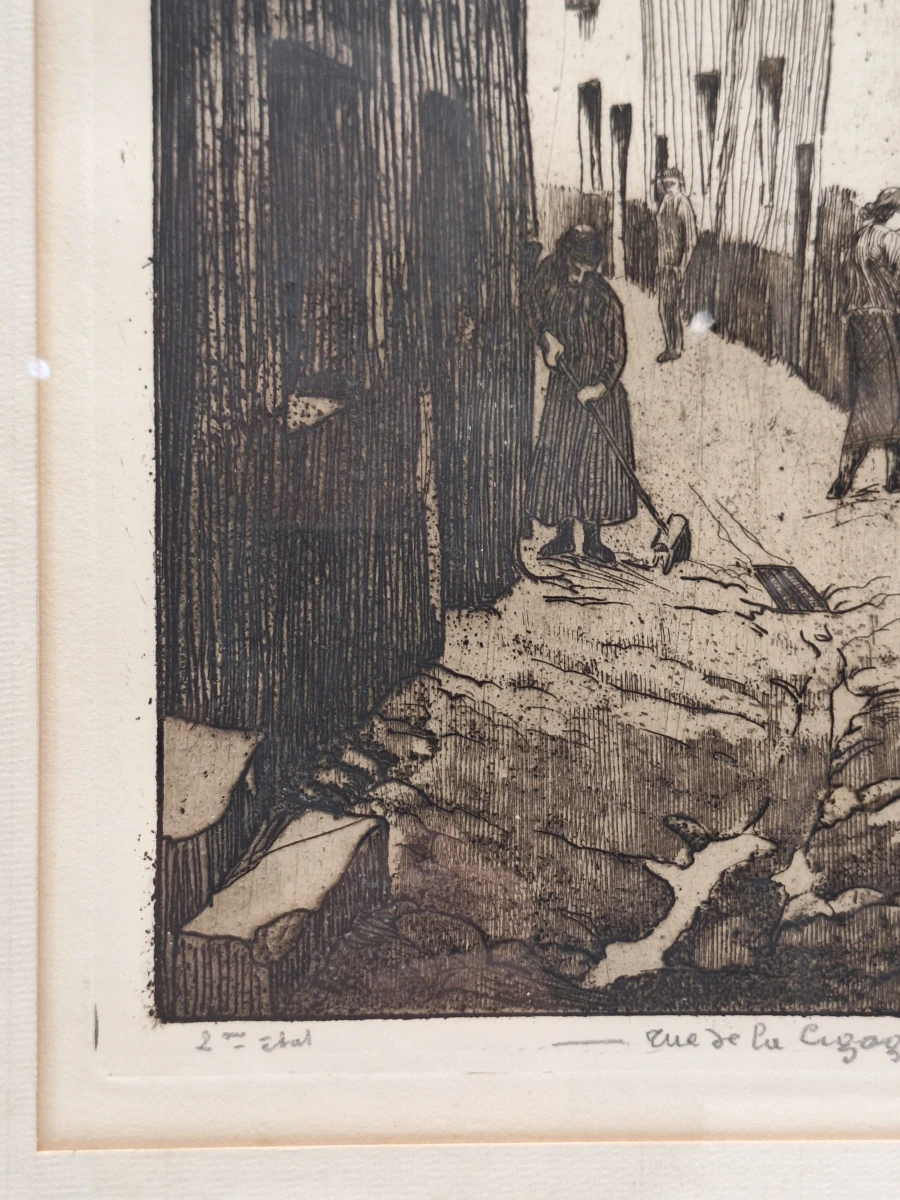 Originele ets 'Rue de la Cigogne' - Henri Quittelier - foto 3