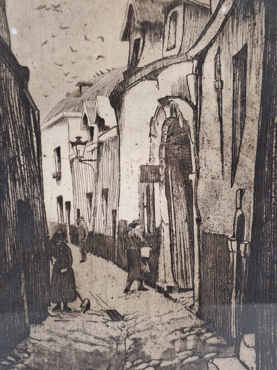 Originele ets 'Rue de la Cigogne' - Henri Quittelier - foto 5