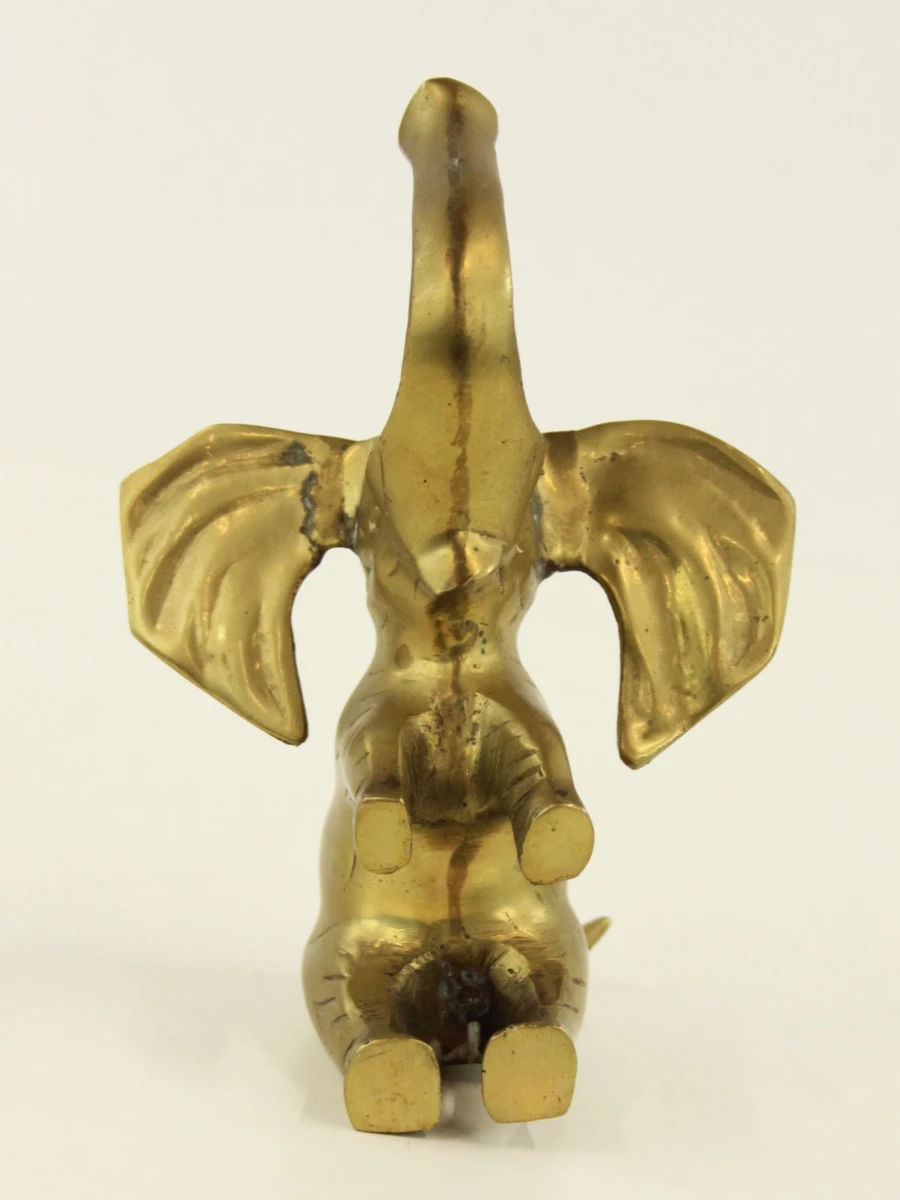Vintage messing olifant beeldje – zittende olifant met opgeheven slurf - foto 4
