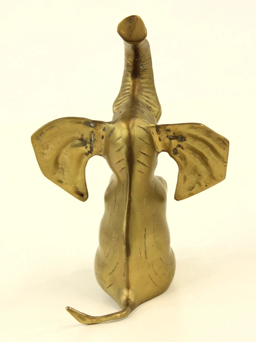 Vintage messing olifant beeldje – zittende olifant met opgeheven slurf - foto 6