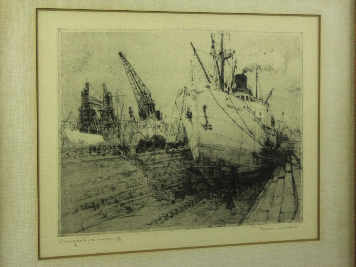 Romain Malfliet (1910-2006) ets 'Droogdok Antwerpen' - foto 3