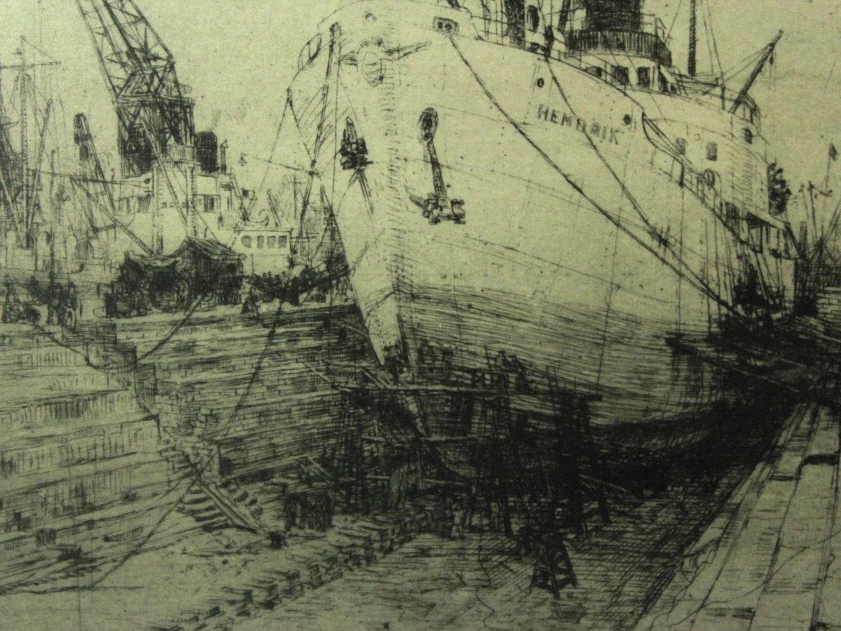 Romain Malfliet (1910-2006) ets 'Droogdok Antwerpen' - foto 6